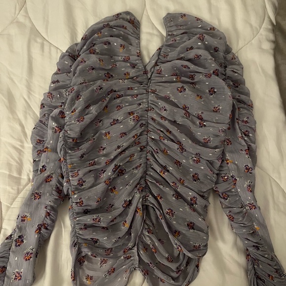 Tops Zara Purple Floral Ruched Top Poshmark